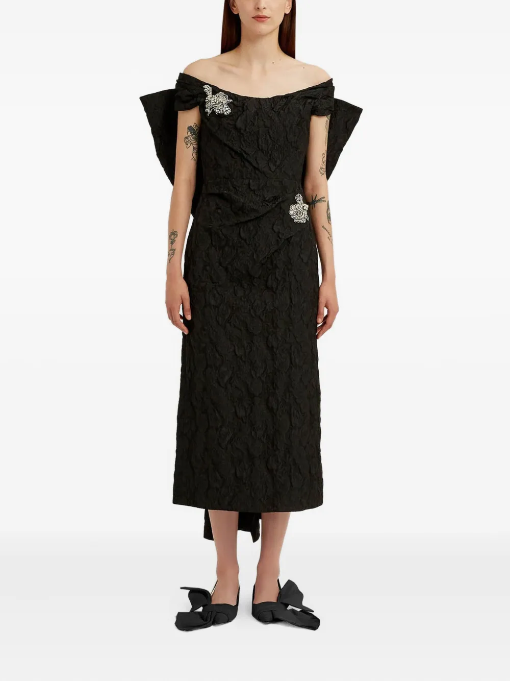 ERDEM Off-shoulder midi-jurk Zwart