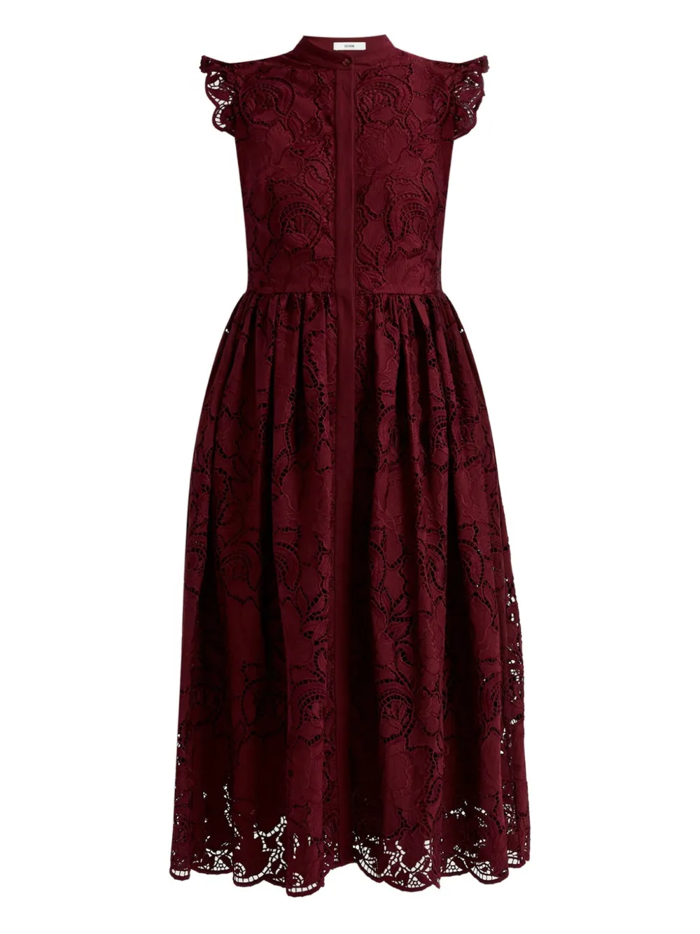 ERDEM Abito midi in pizzo con ruches - Rosso