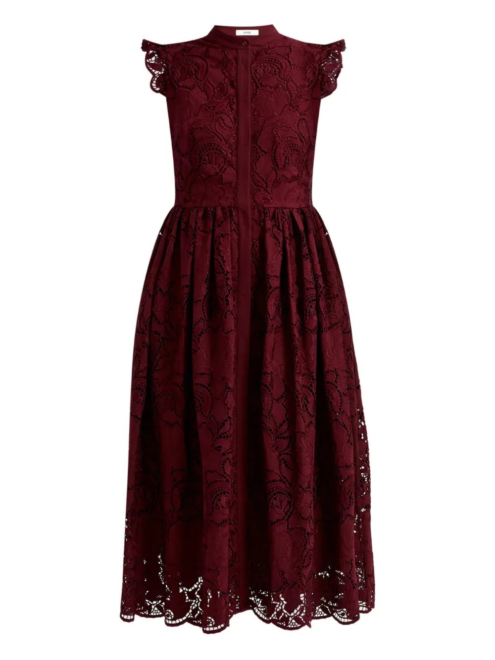 ERDEM Abito midi in pizzo con ruches - Rosso