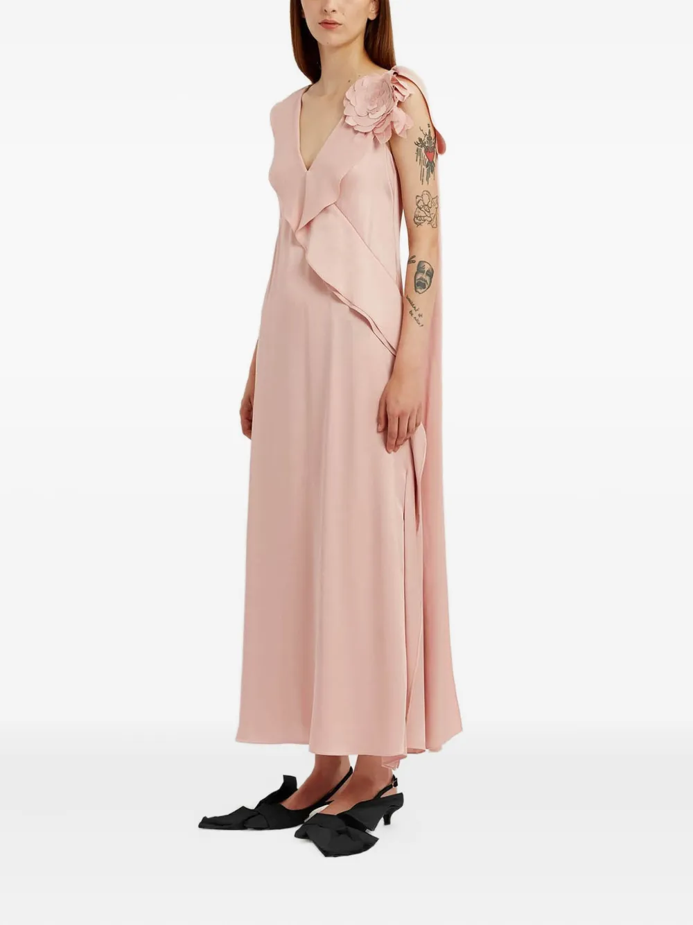 ERDEM Midi-jurk verfraaid met bloemen en ruches Roze