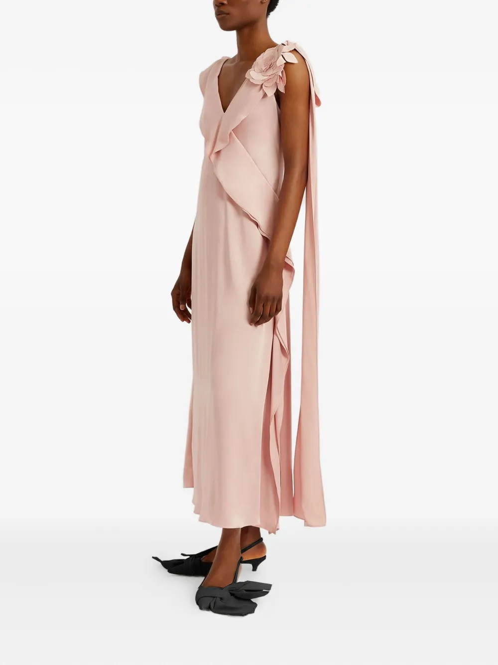 ERDEM Midi-jurk verfraaid met bloemen en ruches - Roze