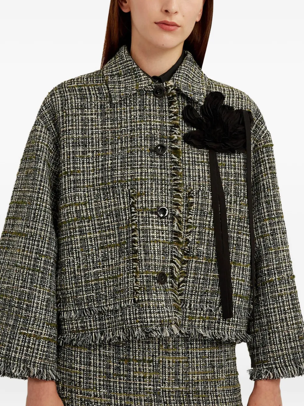ERDEM Tweed jack verfraaid met bloemen Groen