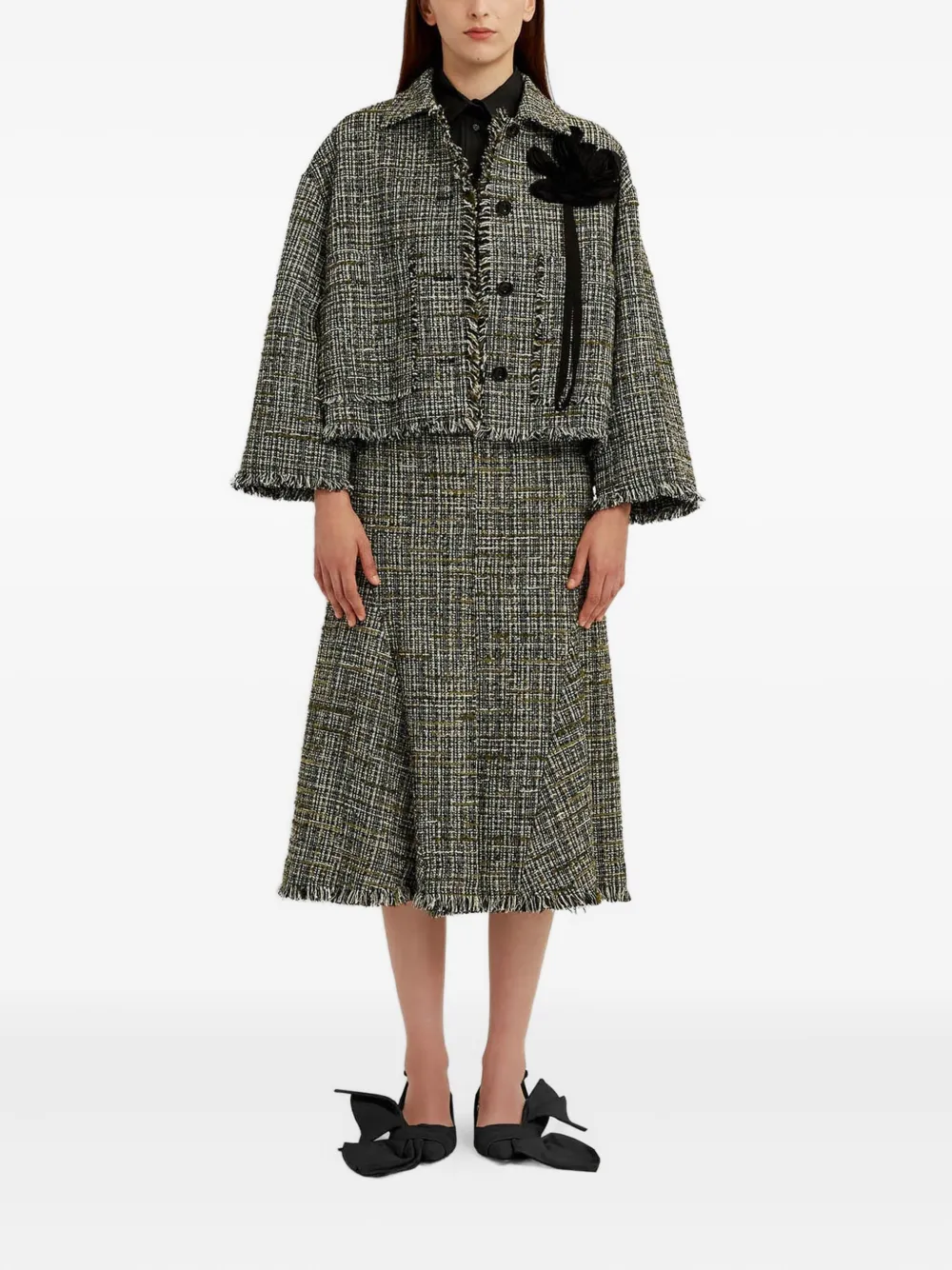 ERDEM Tweed jack verfraaid met bloemen Groen