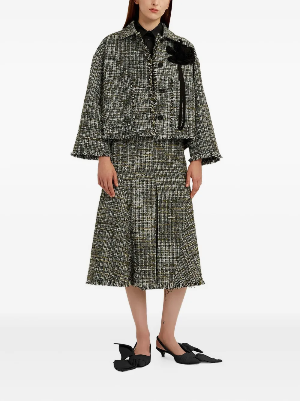 ERDEM Tweed jack verfraaid met bloemen Groen