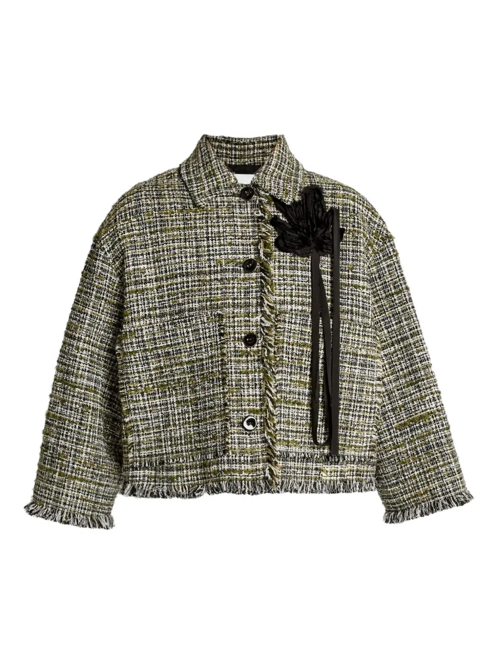 ERDEM Tweed jack verfraaid met bloemen Groen