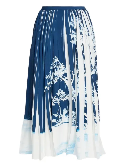 ERDEM falda midi con diseño plisado y árbol estampado