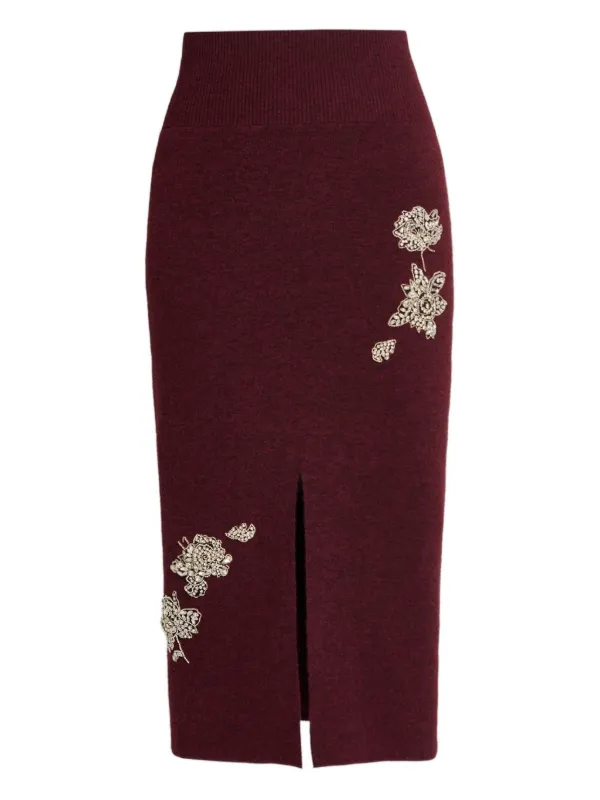 Erdem Embellished Midi Skirt in Red