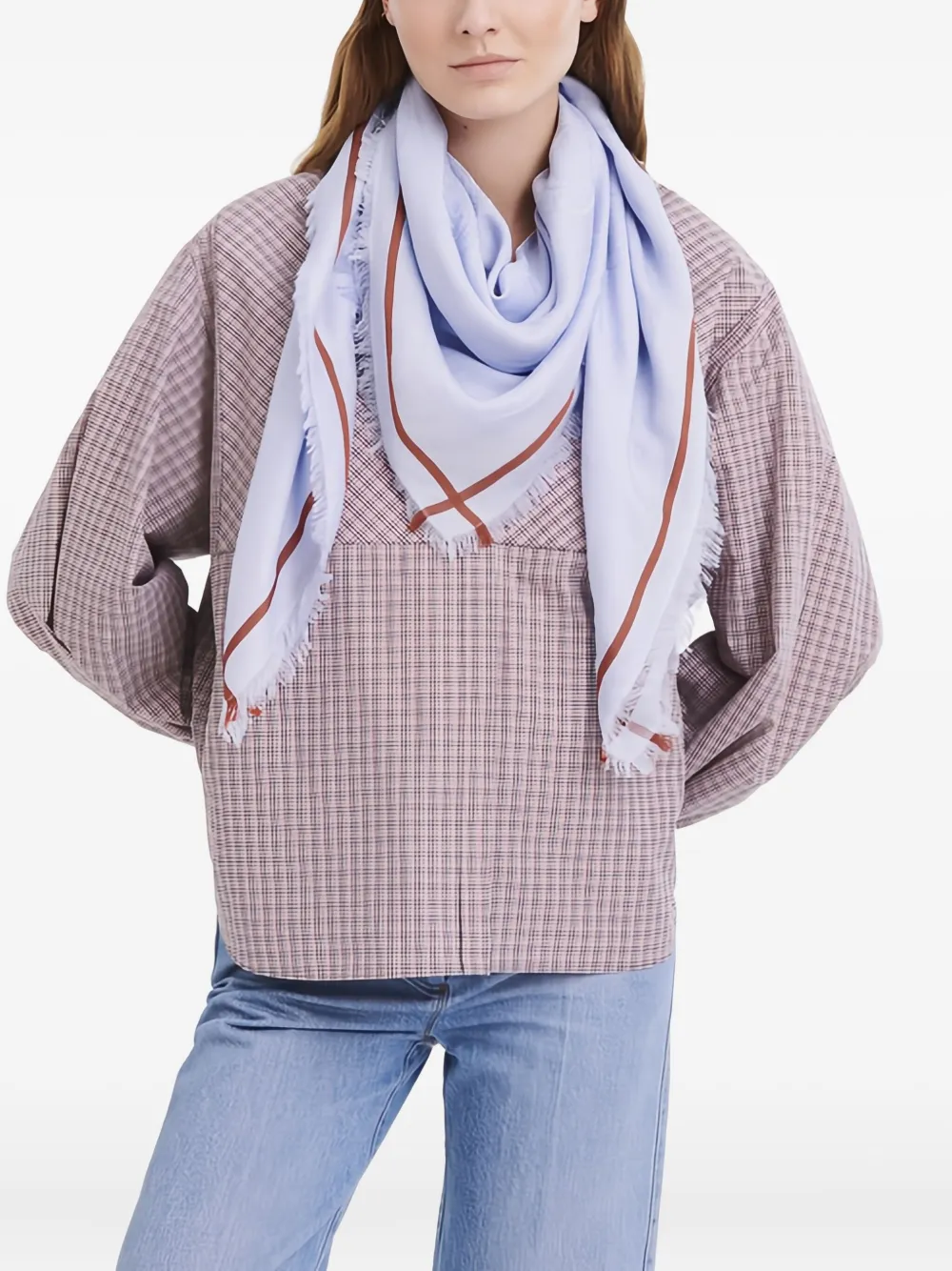 Longchamp La Médaille sjaal met franje - Blauw