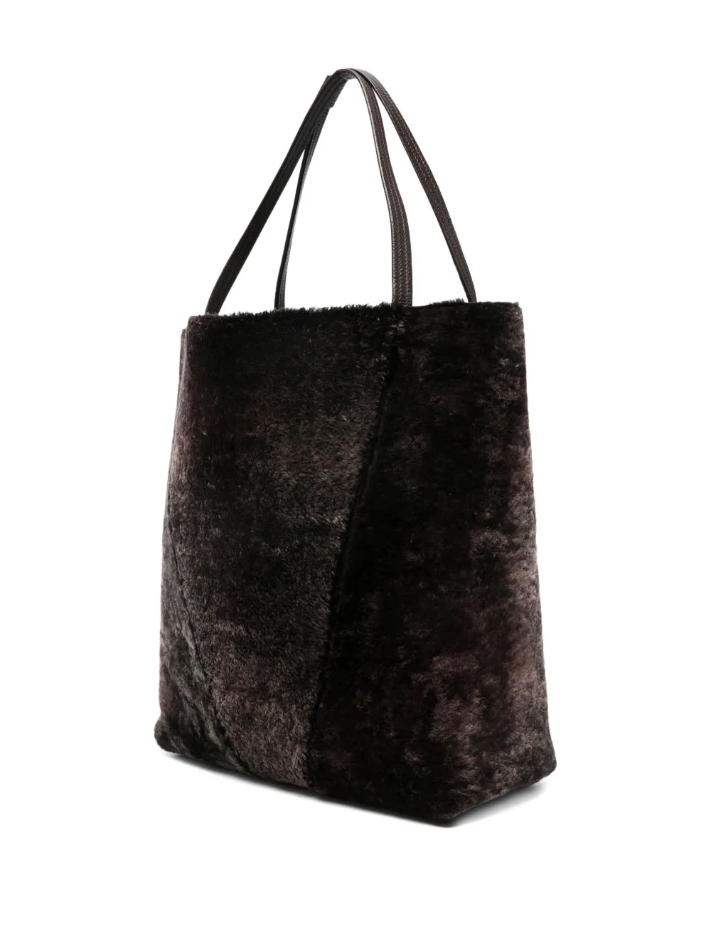 Chloé Spin Leather-trimmed Embellished Shearling Tote In Brown