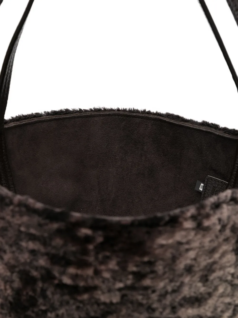 Chloé Spin Leather-trimmed Embellished Shearling Tote In Brown