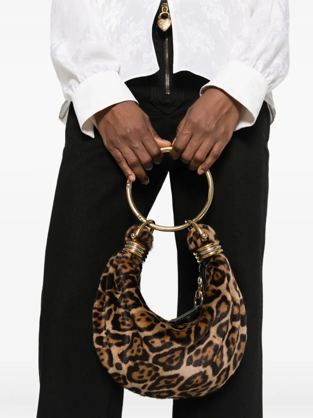  Chloé Bracelet-handle Shearling Shoulder Bag - Brown 