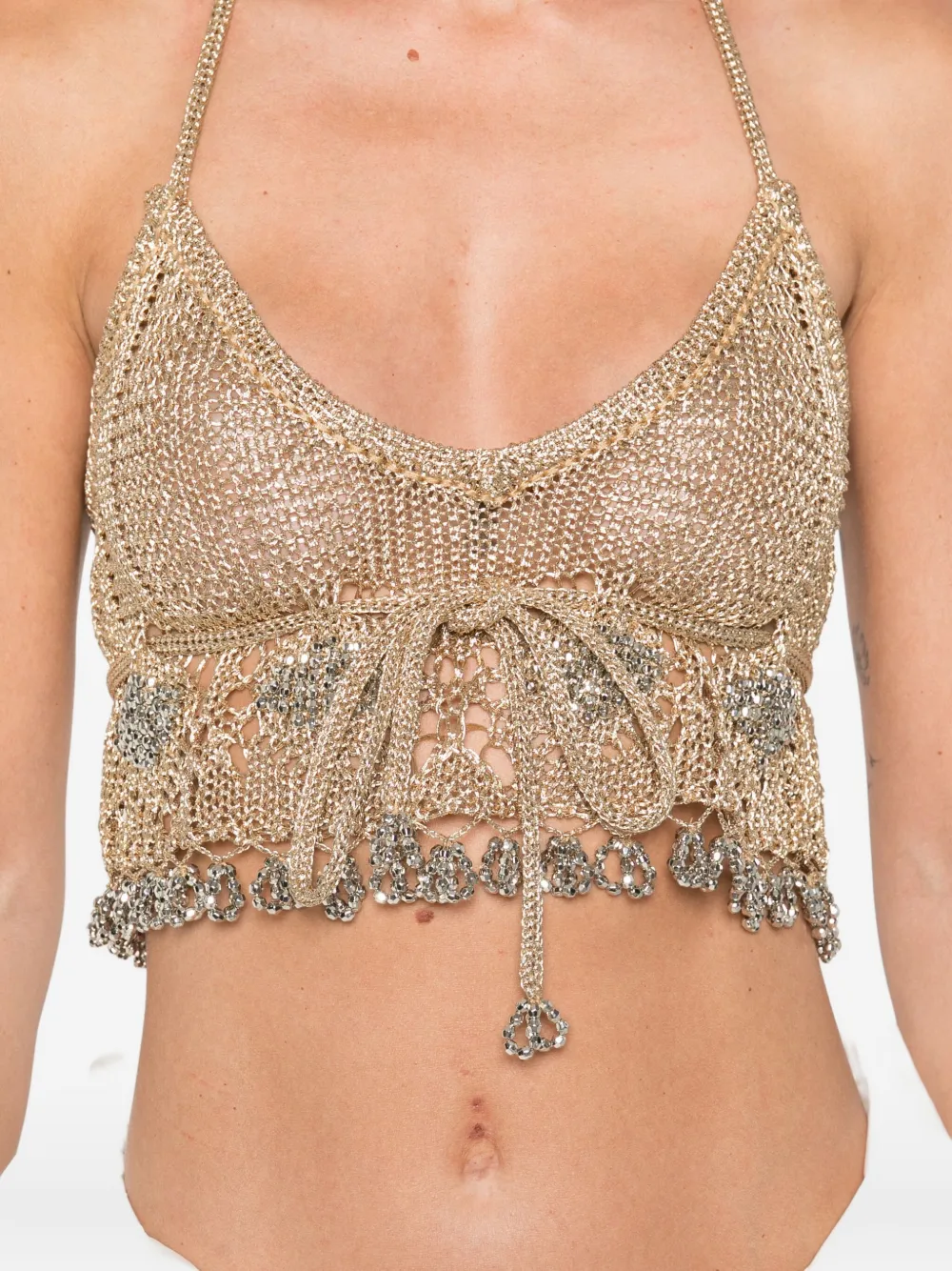 Rabanne halterneck embellished top Goud