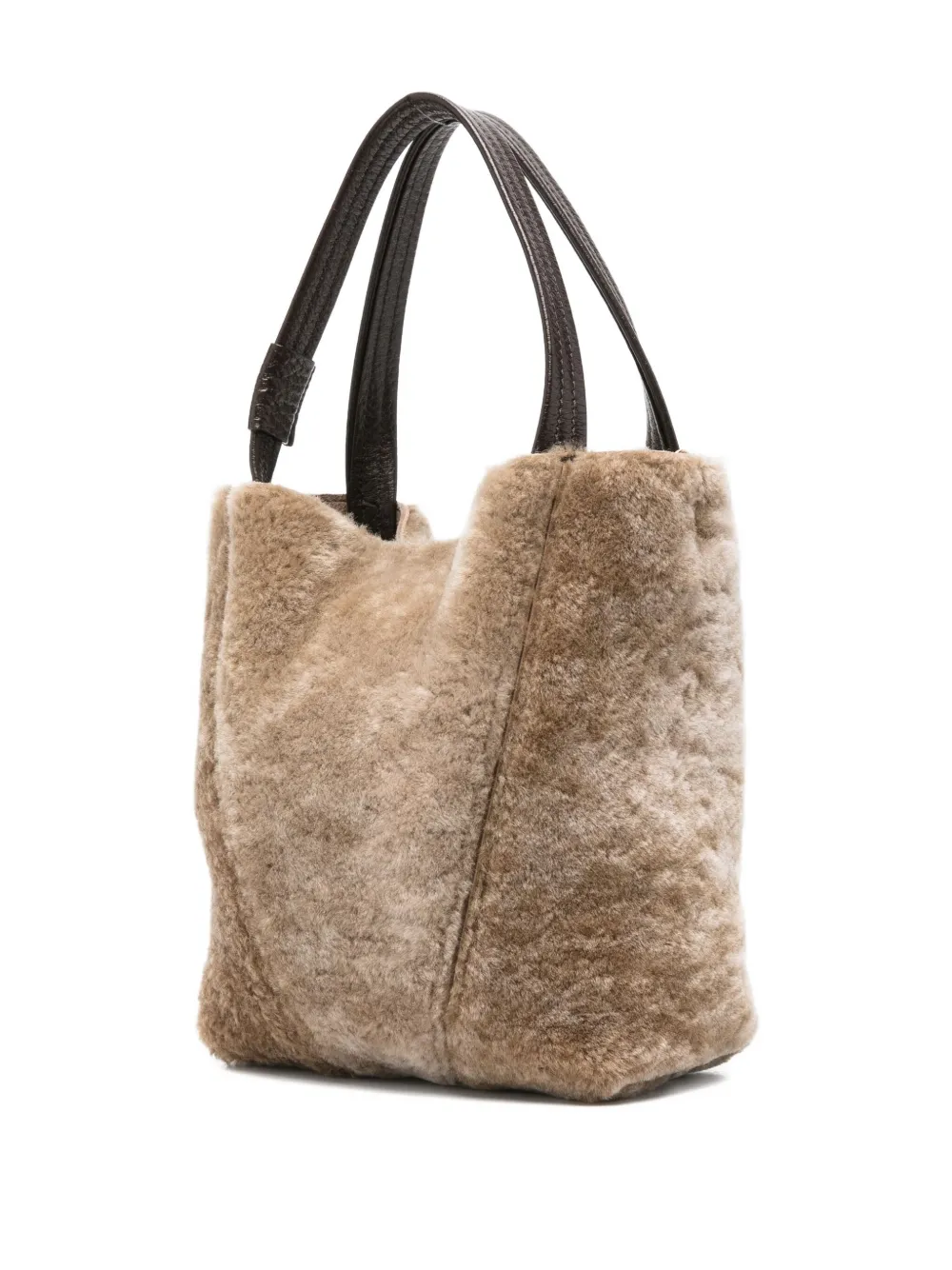 Chloé Spin Embellished Leather-trimmed Shearling Tote In Gray