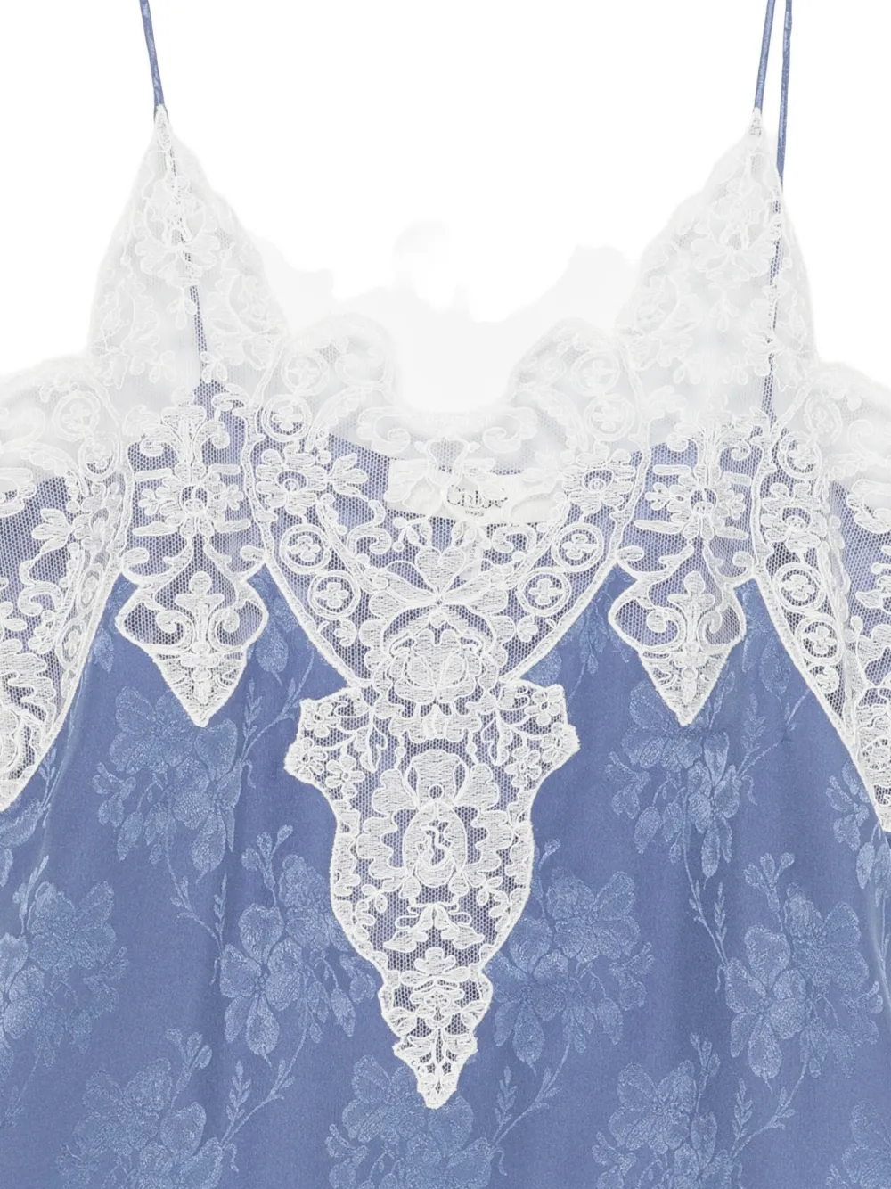 Chloé Lace-trimmed Floral Silk Jacquard Camisole In Blue