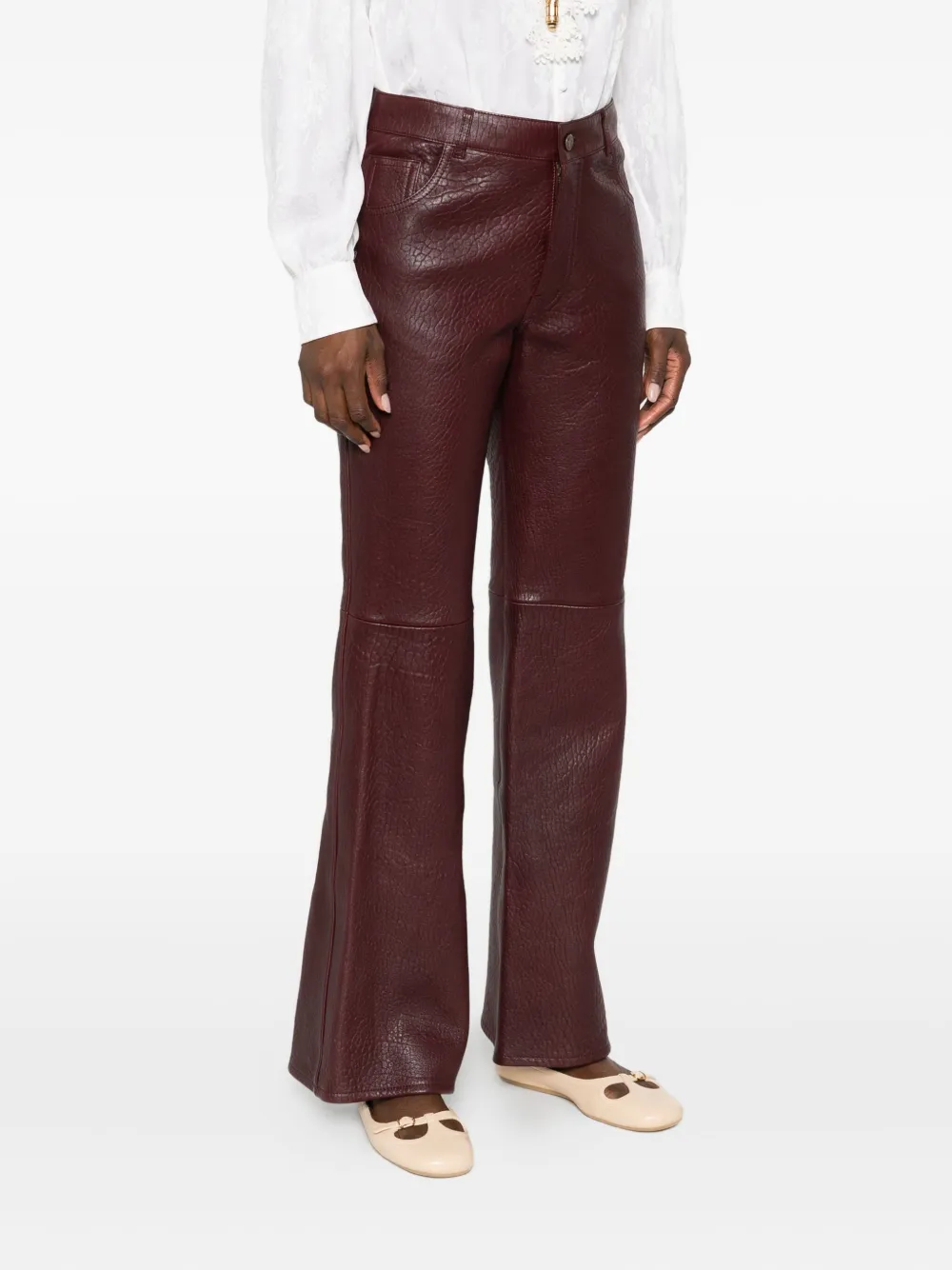 Chloé Leather Trousers In Burgundy