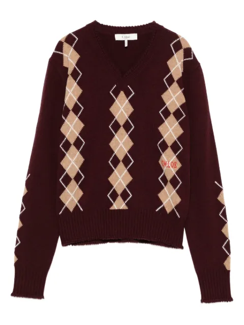 Chloé V-neck argyle-knit jumper