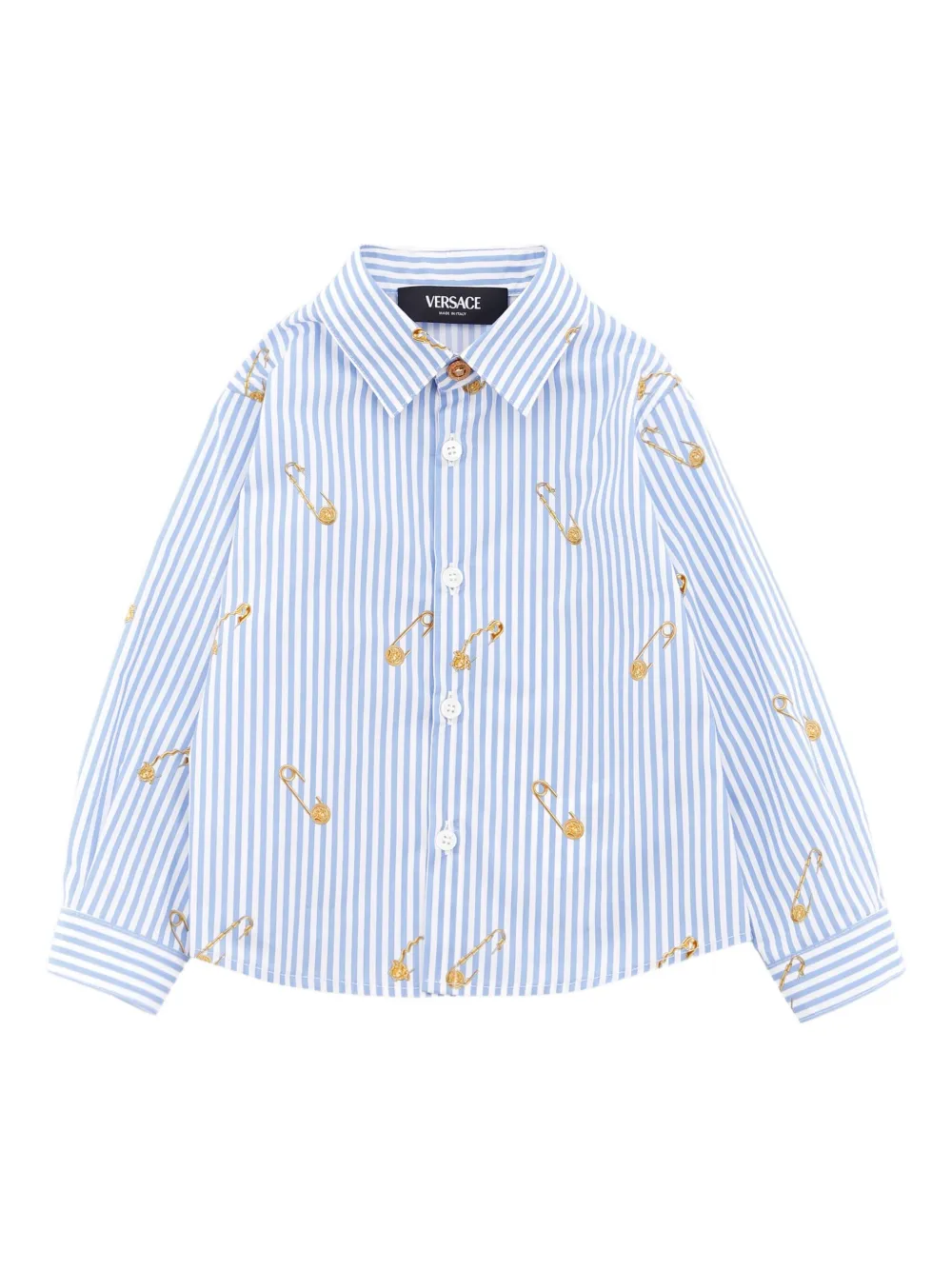 Versace Kids striped safety-pin shirt | Blue | Image 1