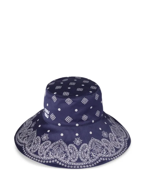 MIU MIU ミュウミュウ●バンダナ柄 ロゴ刺繍入りコットンハット Miu Miu Bandana-print Hat | Blue | FARFETCH