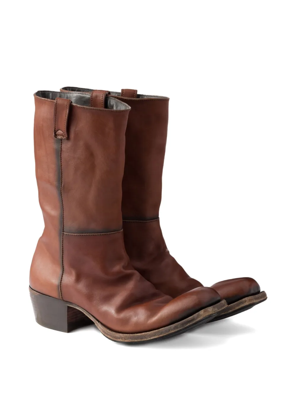 Prada leather cowboy boots Brown