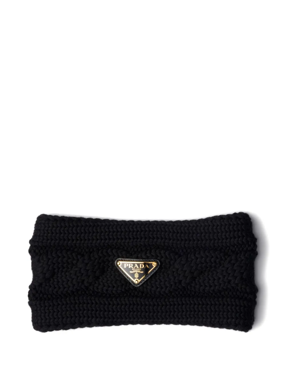 Prada Cable-knit Logo Headband In Black