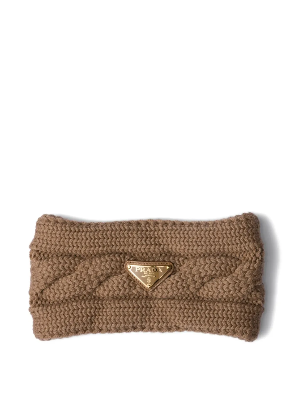 Prada cable-knit triangle-logo headband | Brown | Image 1