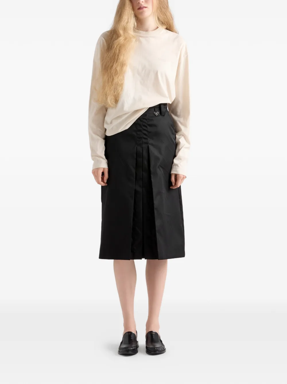  Prada Falda Re-nylon Acampanada - Negro 
