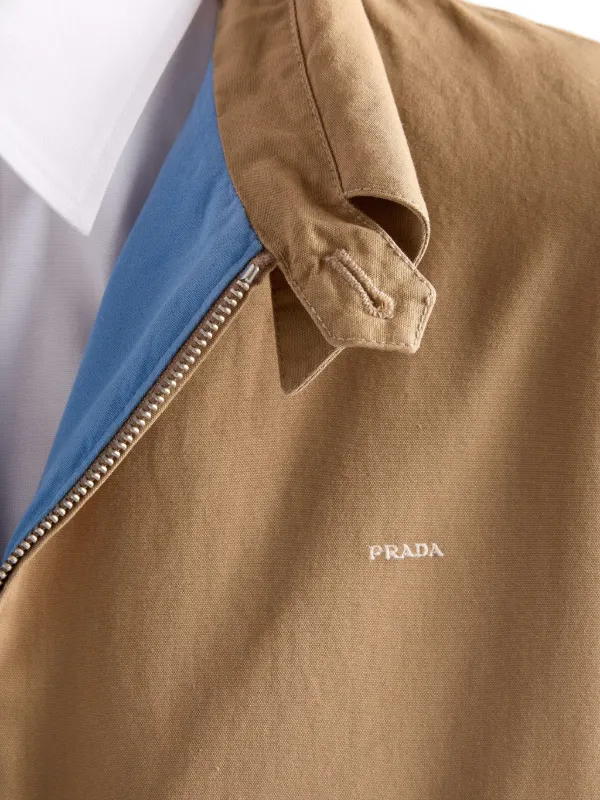 Prada embroidered-logo Jacket | Brown | FARFETCH