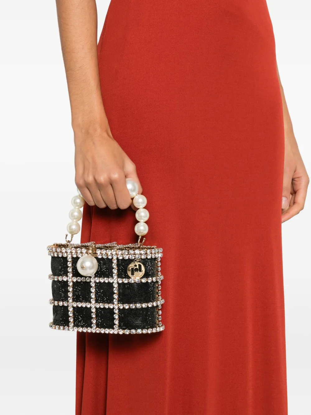 Rosantica Pearl Embellished Shoulder Bag In Black