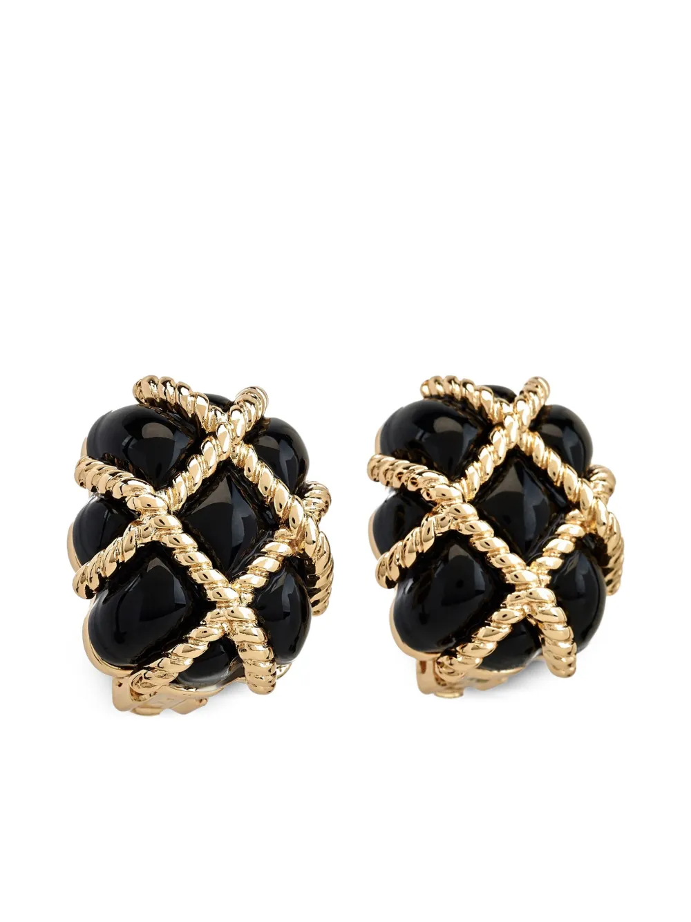 quilted black clip-on earrings