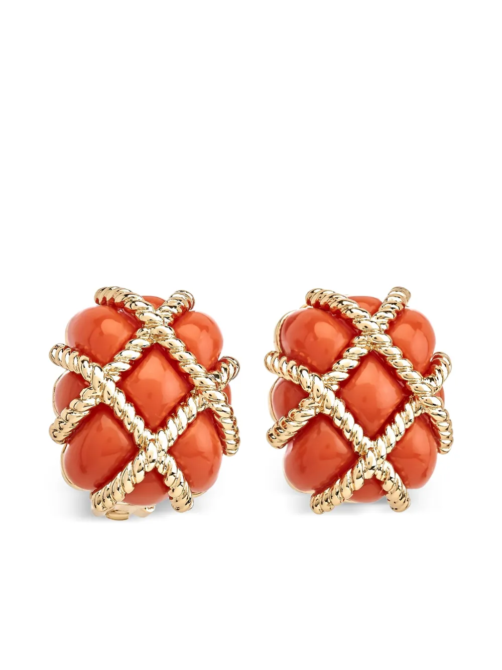 coral quilted clip earrings