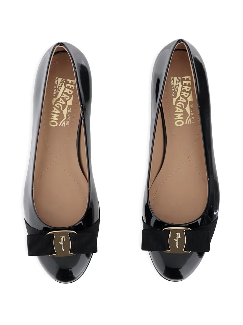 Ferragamo Vara-bow leather ballet shoes Black