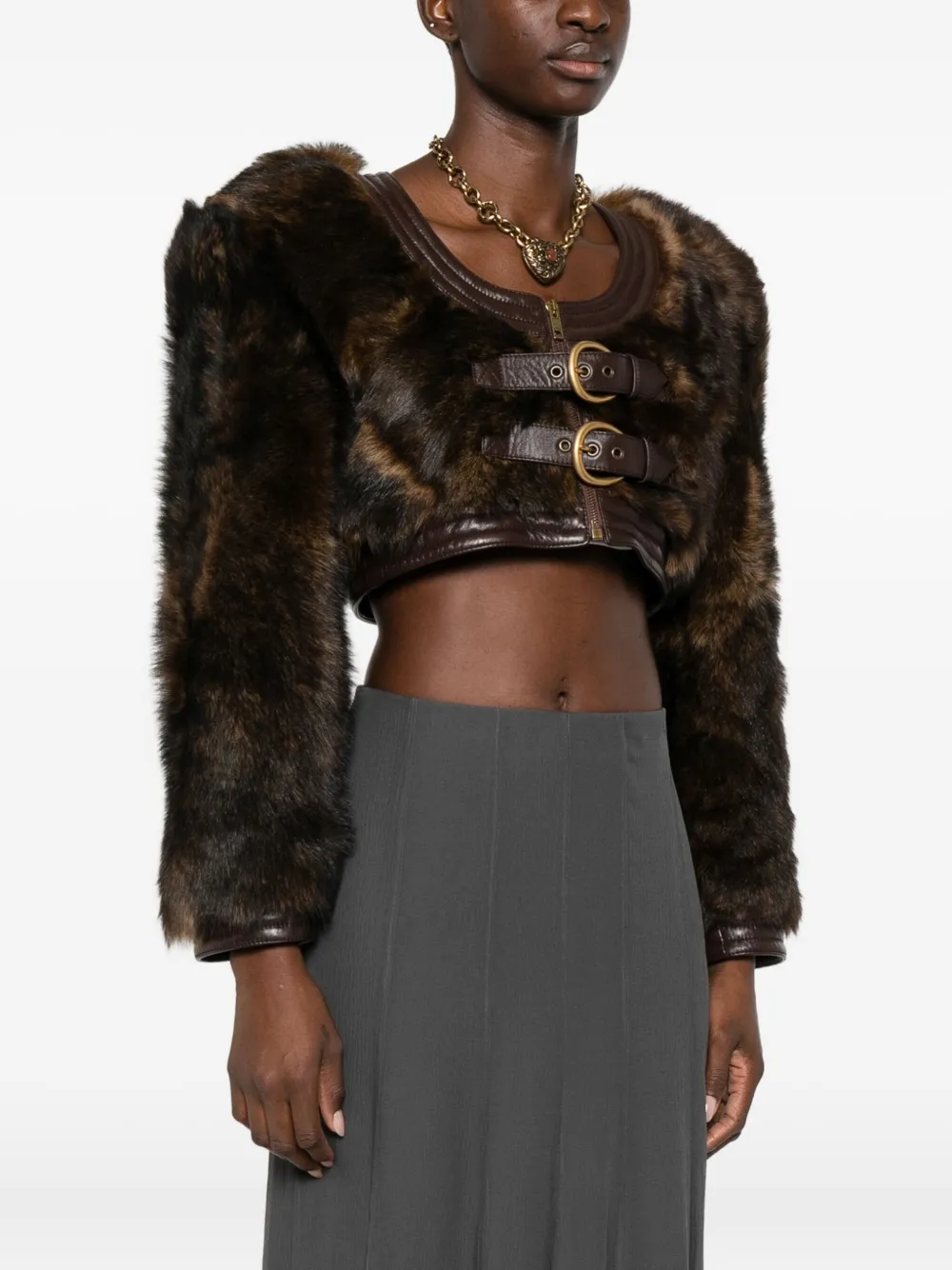 Chloé Shearling Cropped Jacket In Brown