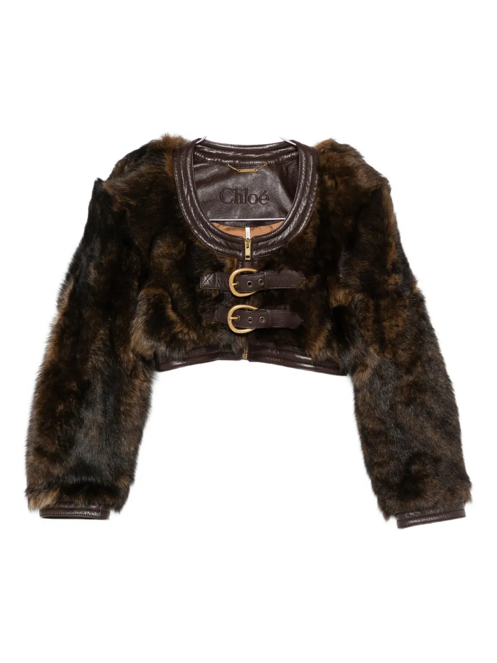 Chloé Shearling Cropped Jacket In Brown