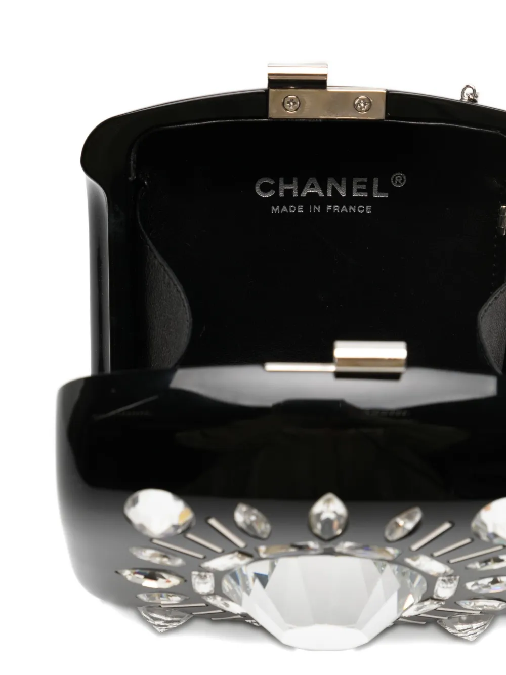 CHANEL Pre-Owned Minaudière clutch met kristallen en hars Zwart