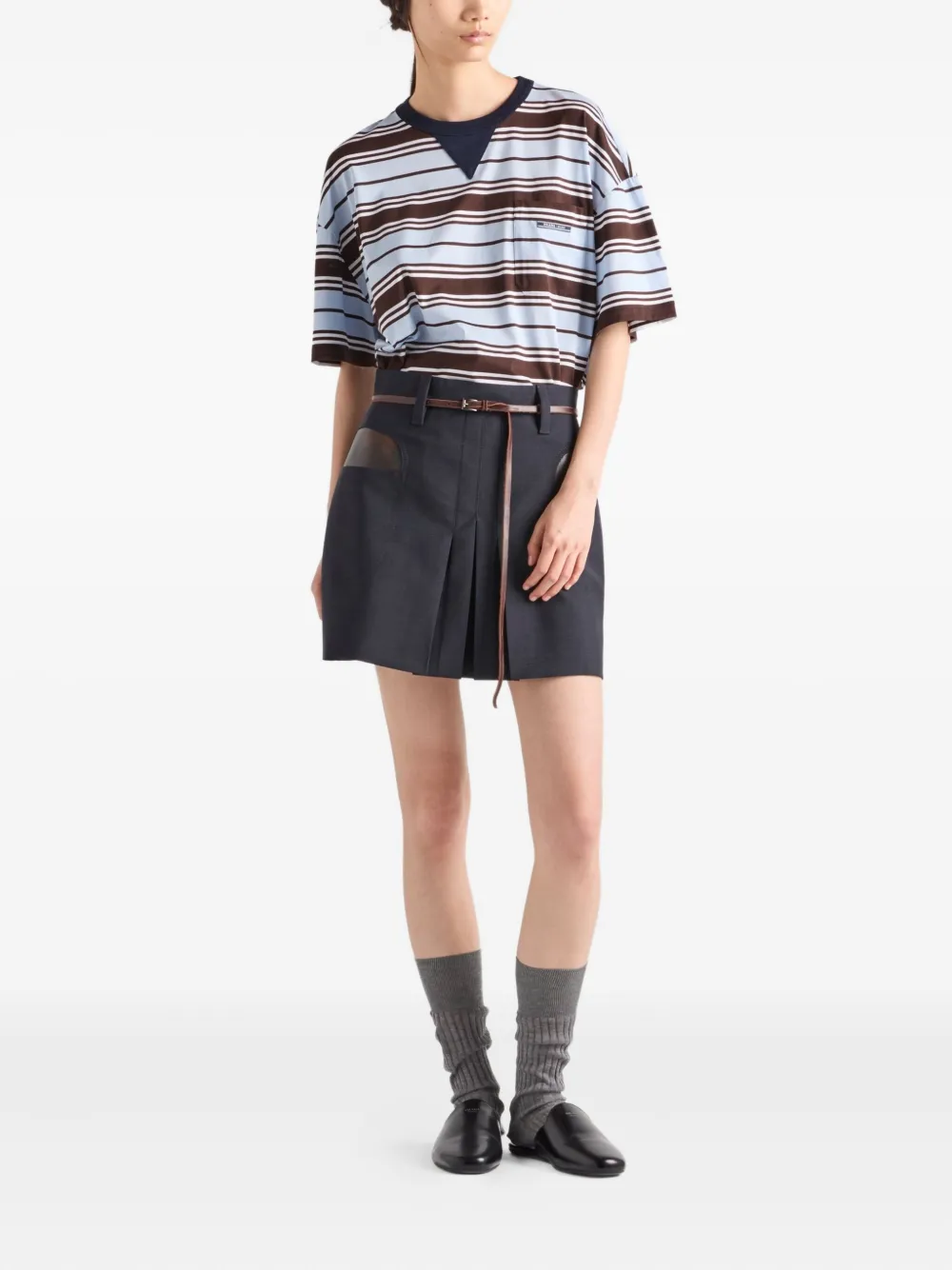 Prada Gestreept T-shirt Bruin