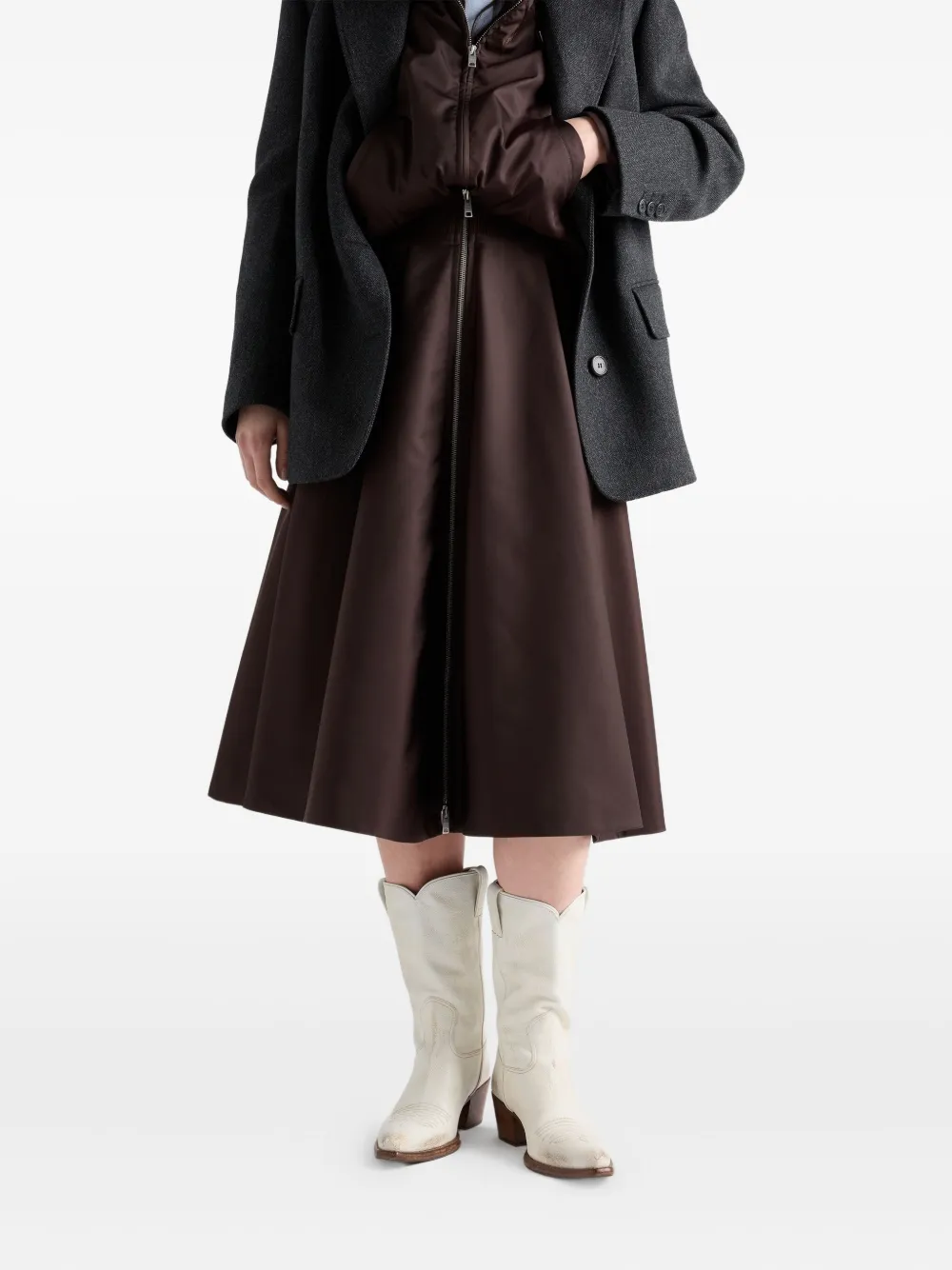 Prada Womens Brown Re-nylon Circle Woven Midi Skirt In Brown