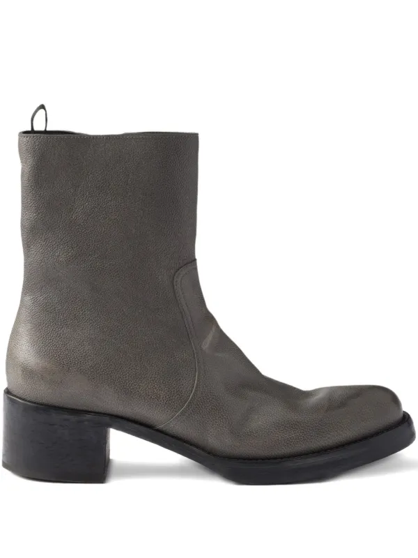 Prada Leather Biker Boots | Grey | FARFETCH