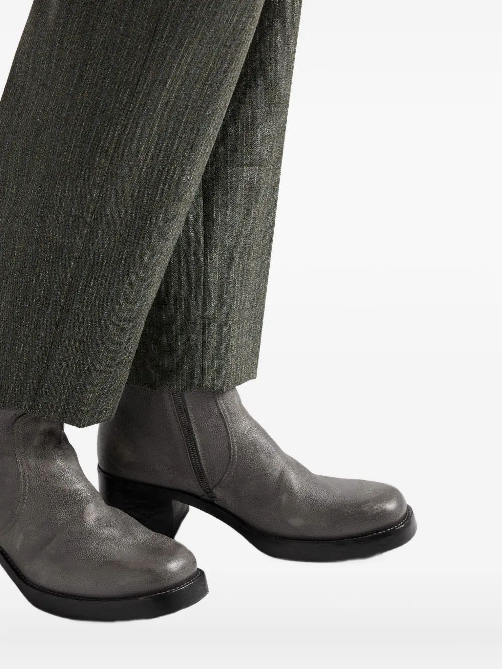 Prada Leather Biker Boots | Grey | FARFETCH display picture 3