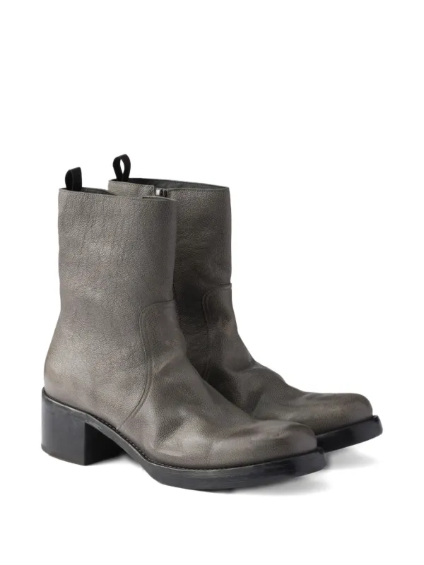 PRADA グレー ロングブーツ Prada Leather Biker Boots | Grey | FARFETCH TR