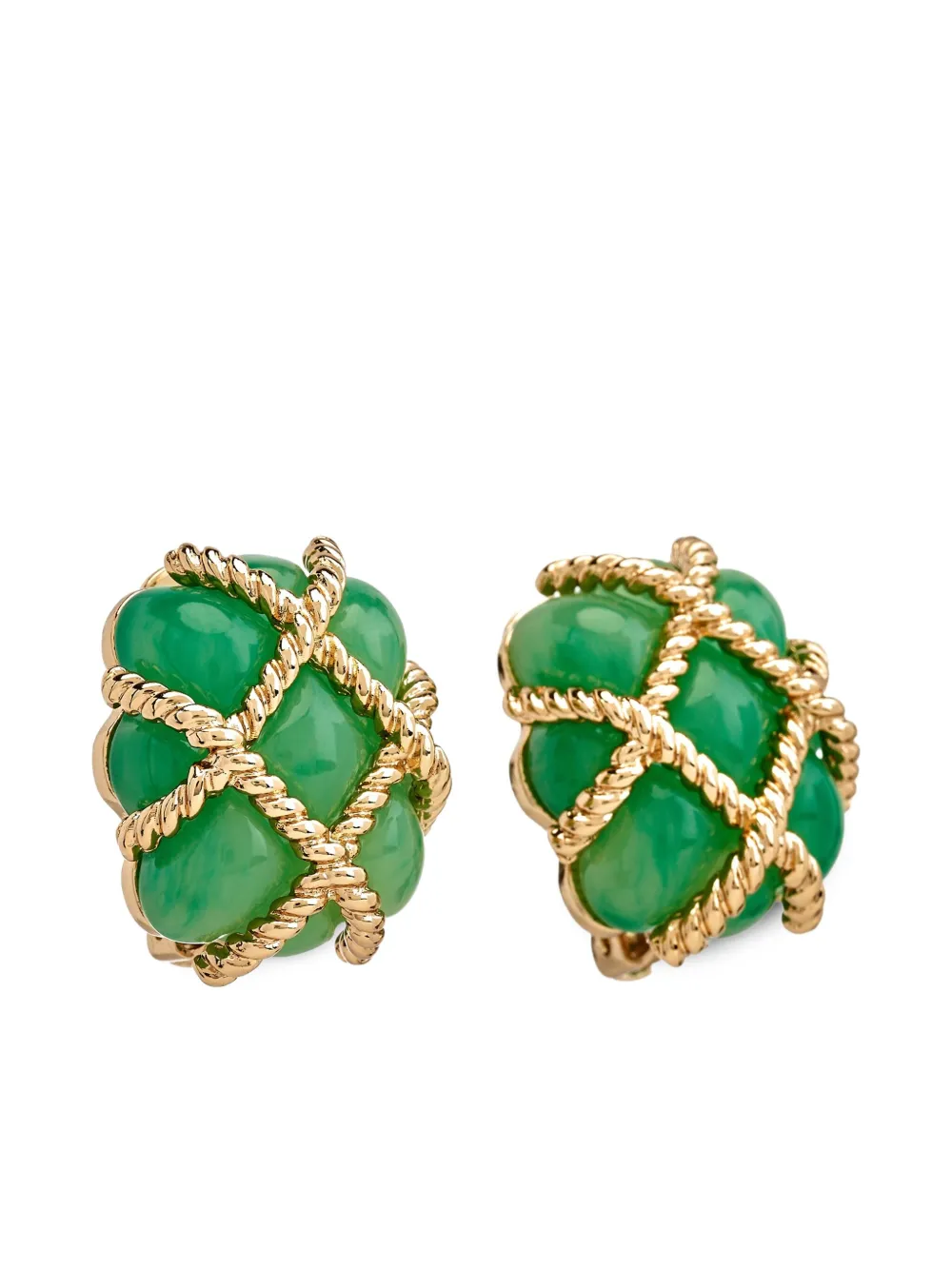 Kenneth Jay Lane quilted jade clip-on earrings | Green | Image 1