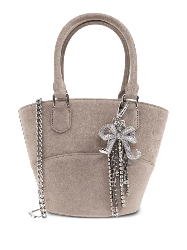 Self-Portrait Charm-detail Suede Bucket Bag in Grey