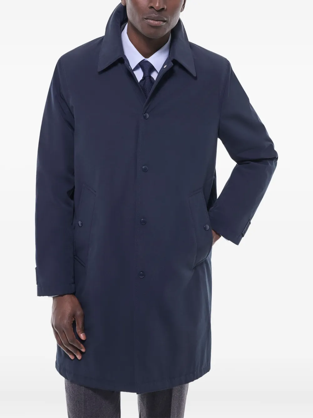 FURSAC Trenchcoat met paspelzak en knoopsluiting Blauw