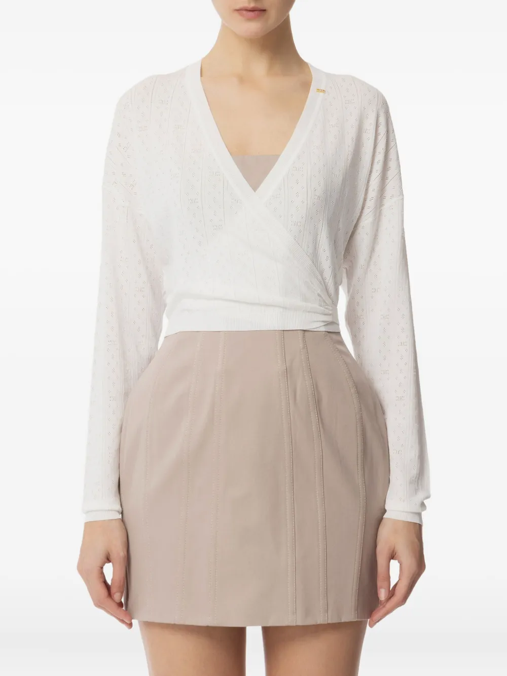 Elisabetta Franchi openwork wrap-effect sweater | Neutrals | Image 1