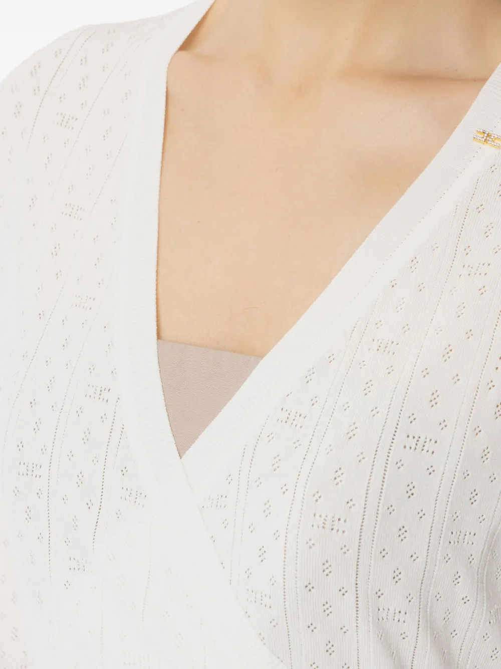 Elisabetta Franchi Knit Cardigan With Openwork Embroideries In White