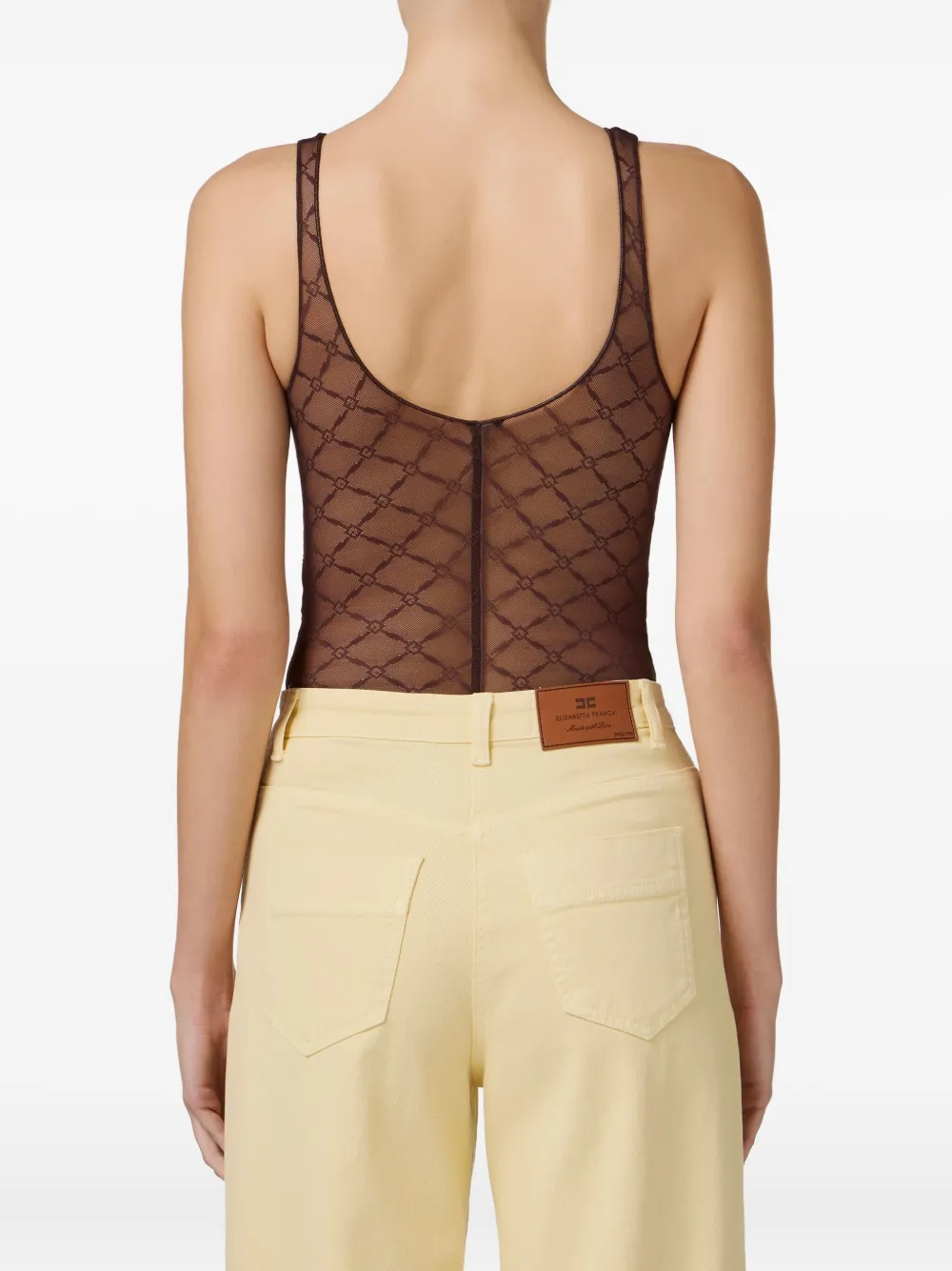 Elisabetta Franchi Tulen body met jacquard - Bruin