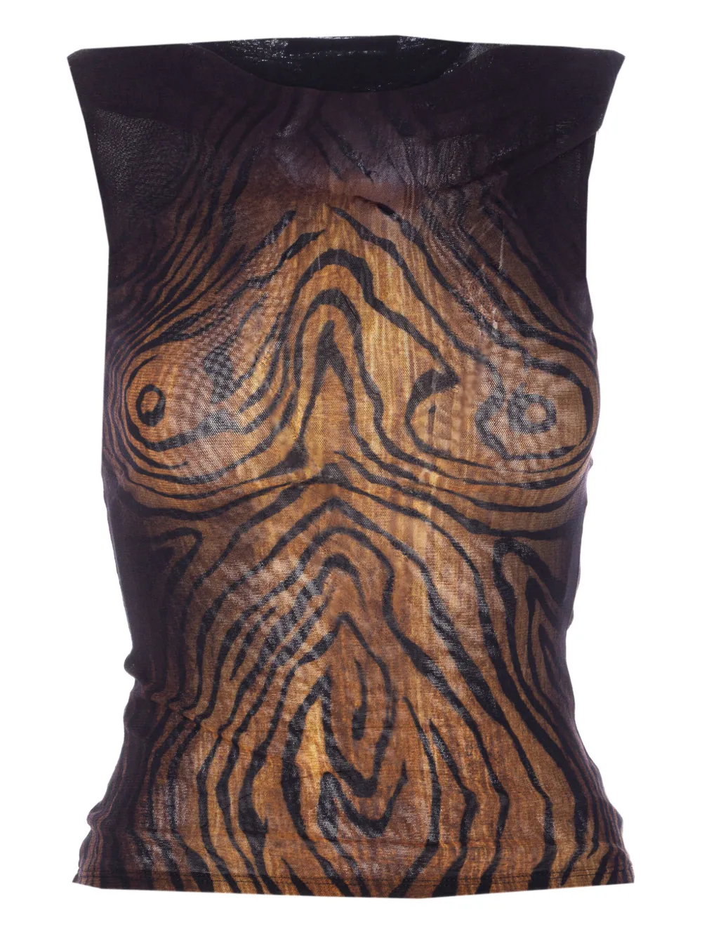 Jean Paul Gaultier wood-print sleeveless top Zwart