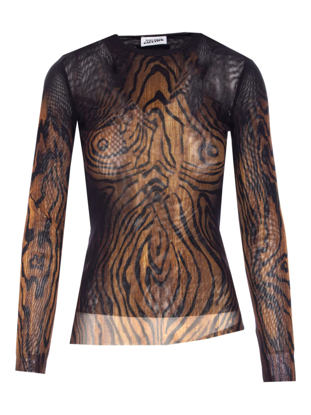 Jean Paul Gaultier wood-print mesh top Bruin