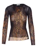 Jean Paul Gaultier wood-print mesh top - Brown