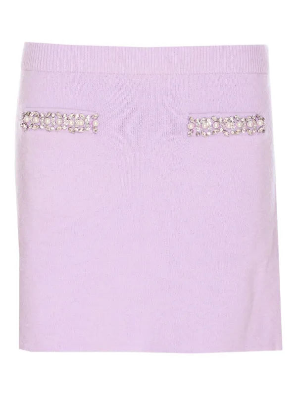 Self-Portrait Crystal-embellished Knitted Skirt in Purple