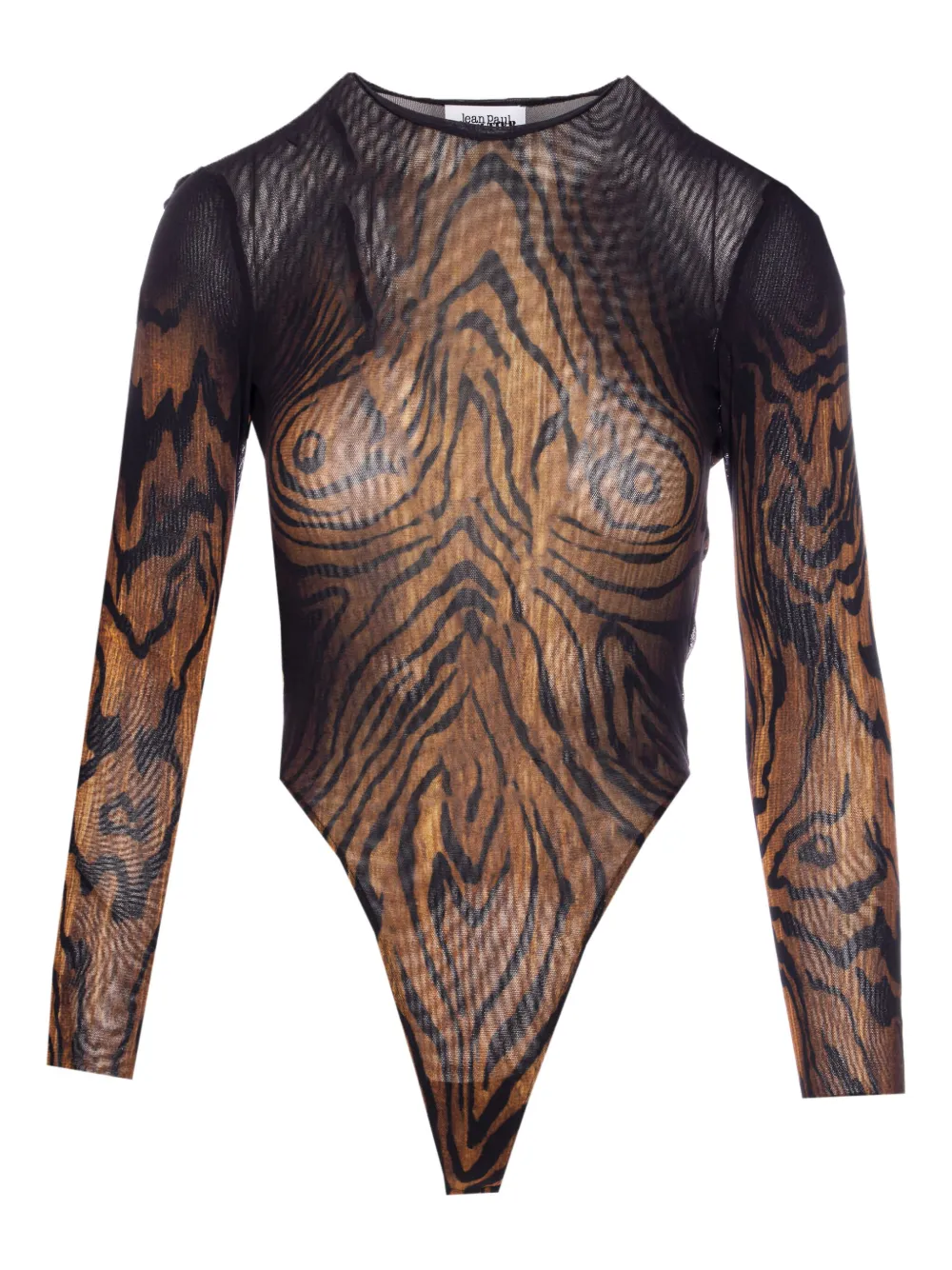 Jean Paul Gaultier tiger-print mesh bodysuit Zwart